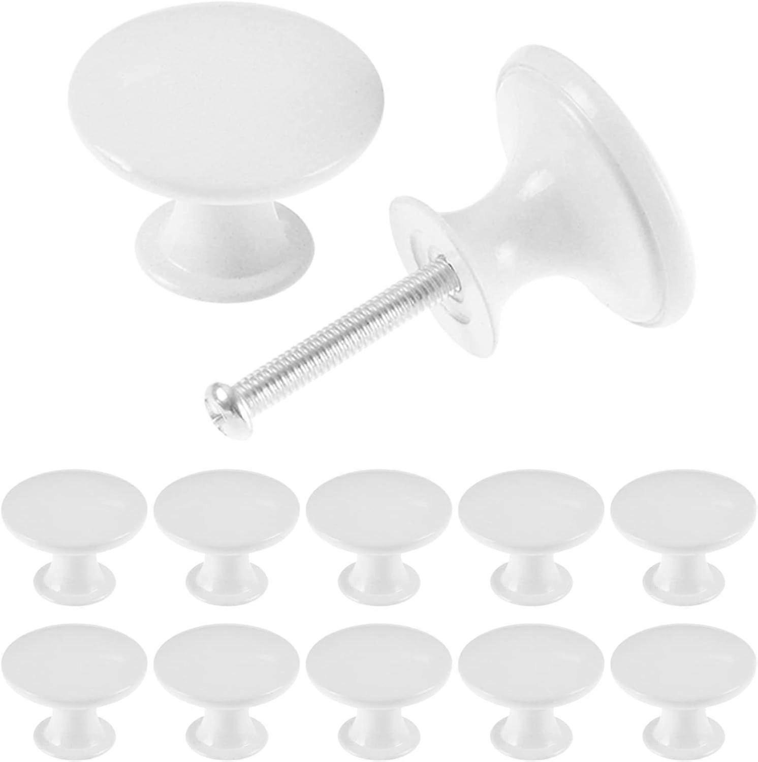 12 Pack Vintage Chic Cabinet Knobs for Antique Kitchen Drawer, 30mm Round Door Knobs, White