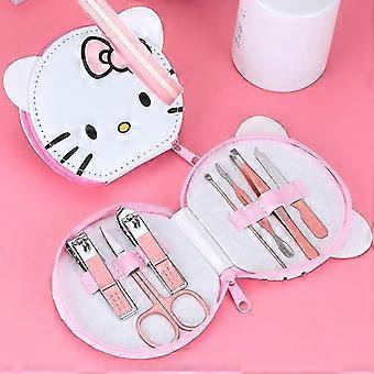 Nagelknipper reisset, Hello, Kitty Cat 7 in 1 roestvrijstalen professionele nagelknipper, manicure, pedicure en verzorgingssets met leren etui