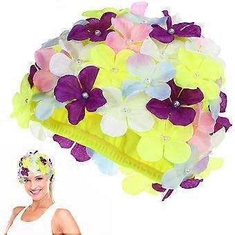 WINOMO À La Mode De Bain Pétale Floral Élégant Chapeau De Bain Chapeau De Bain Taille L pour Femmes (Coloré)