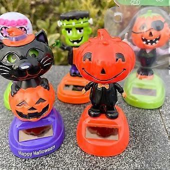 Halloween Solar Bobblehead Pumpkin and Skeleton Figurines, Solar Powered Dancing Halloween Decoration for Car Dashboard or Desk