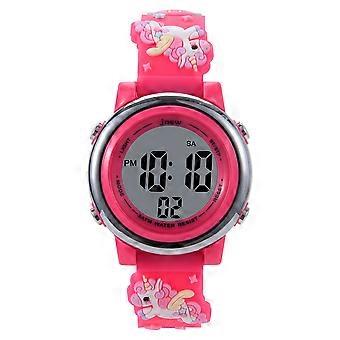 Wasserdichte elektronische Kinderuhr, Multifunktions-Armbanduhr, Edelstahl, Rosa