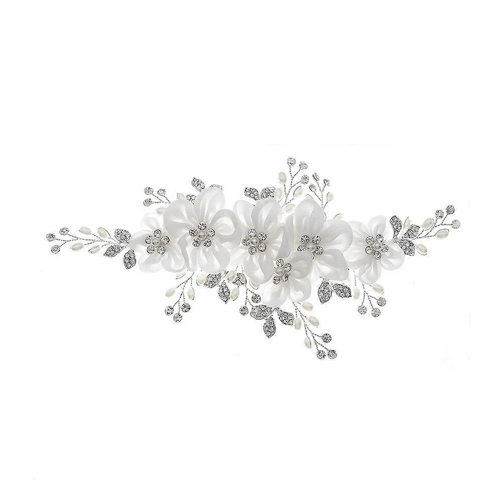 Handmade Crystal Barrette Silver Leaf Bridal