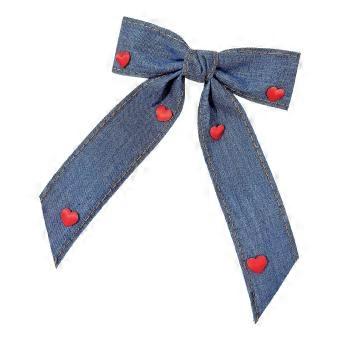 Stiff Denim Bow Clip With Heart