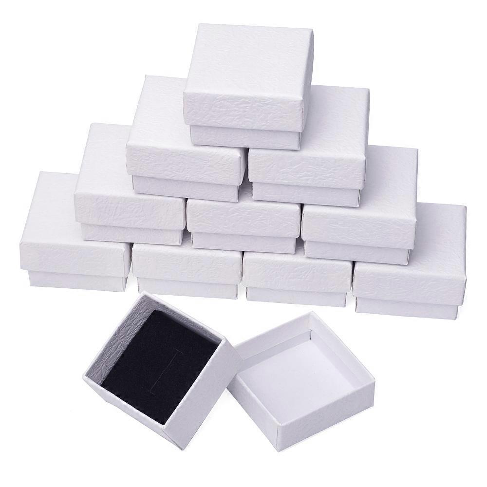 Cardboard Gift Boxes with Black Sponge inside Square White 5x5x3.3cm