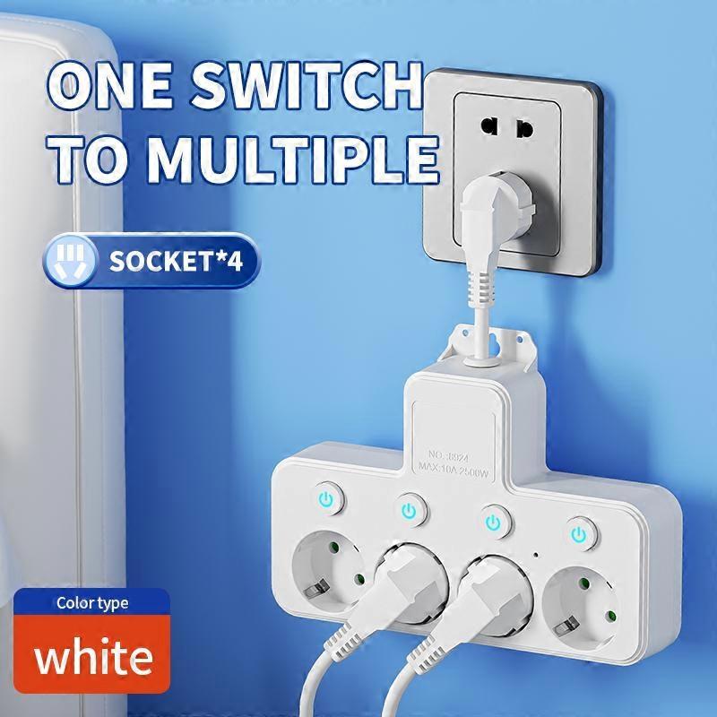 EU Plug Adapter with 4 Independent Switch AC Outlets, Optional USB & Type-C Ports