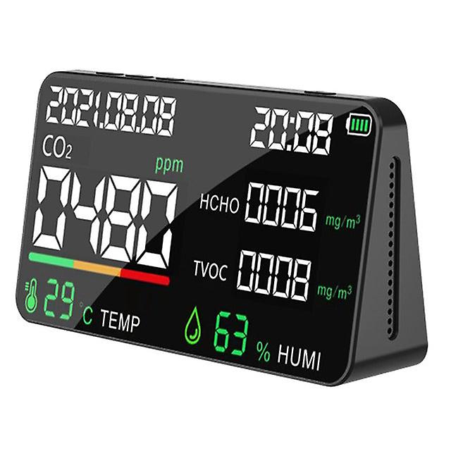 Air Quality Detector Co2 Tester With Carbon Dioxide Tvoc Hcho Value Electricity Quantity Temperature Humidity Display Function
