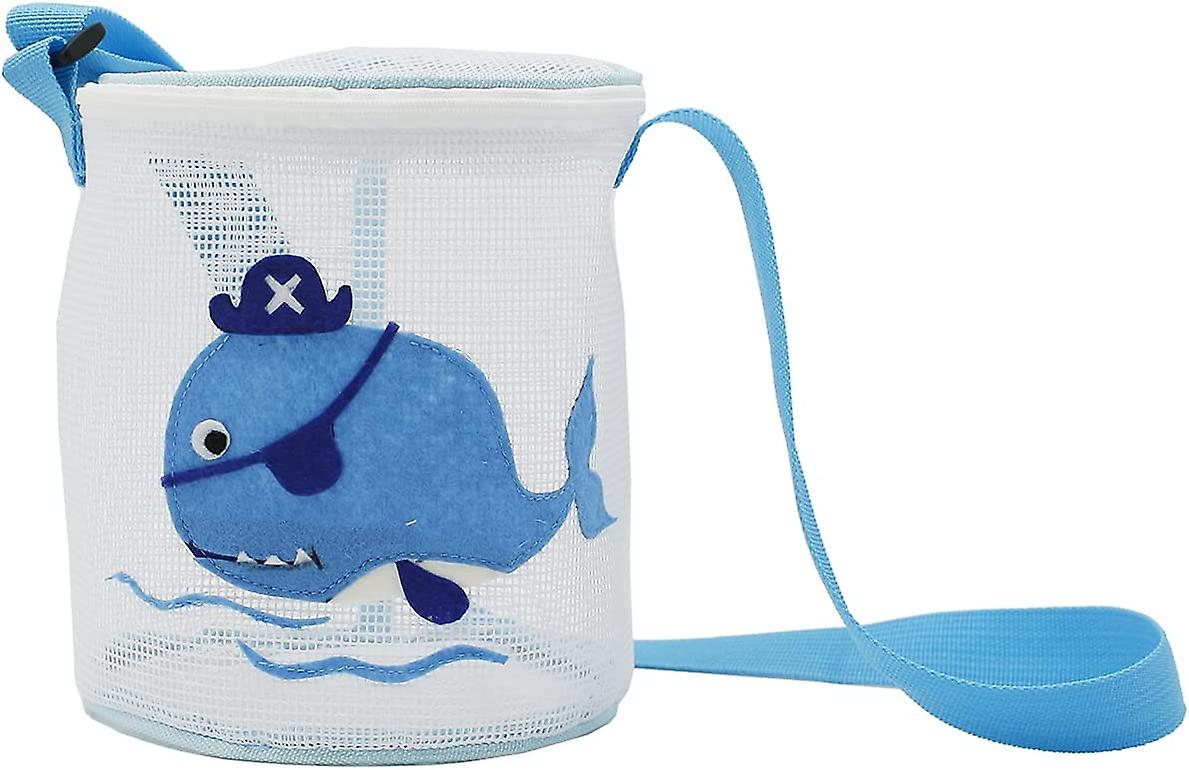 Beach Toy Storage Bag Cute Cartoon Pattern Shell Mesh Drum, Shell Bag, Kids Sandbox, Net Bag,Shelling Tools for Beach for Kids,Whale Pattern (There ar