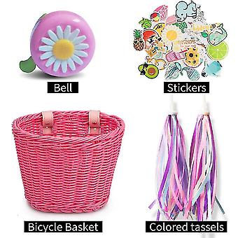 Set di stelle filanti per cestini per biciclette per bambini, campanelli per bambini Sneakers per bici con cesto di vimini campana e adesivi, cestino da bici anteriore | IT