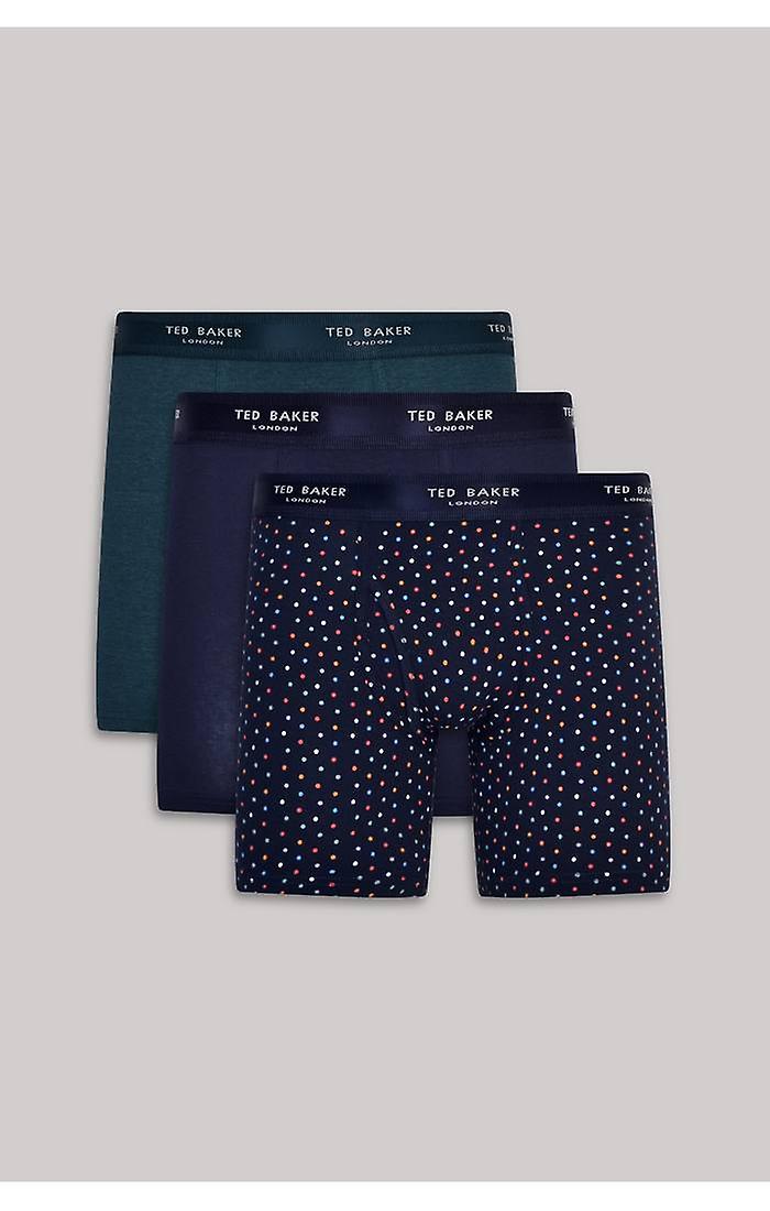 Ted Baker 3 Pack Cotton Stretch Boxer Briefs  - Navy / Dotted Print