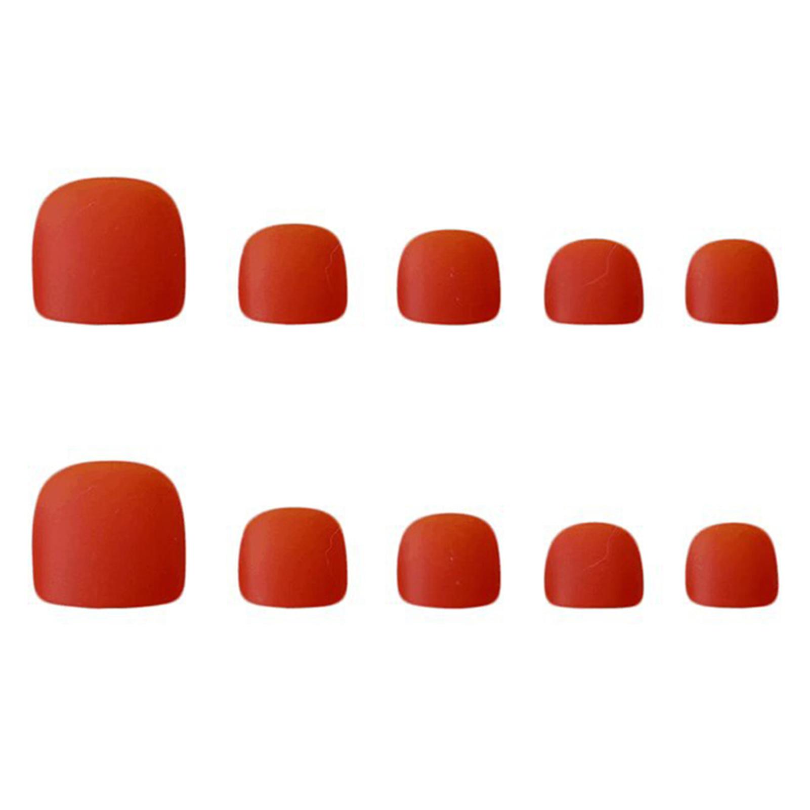 Red Frosted Solid Color Fake Toenails Full Cover No Fading Nail With Stick Glue Nails For Outgoing Dress Matching