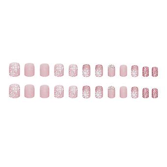 Flash Glitter Setting Pink Square Fake Nails Ultra-flexible Long Lasting Fake Nails For Women And Girl Nail Salon