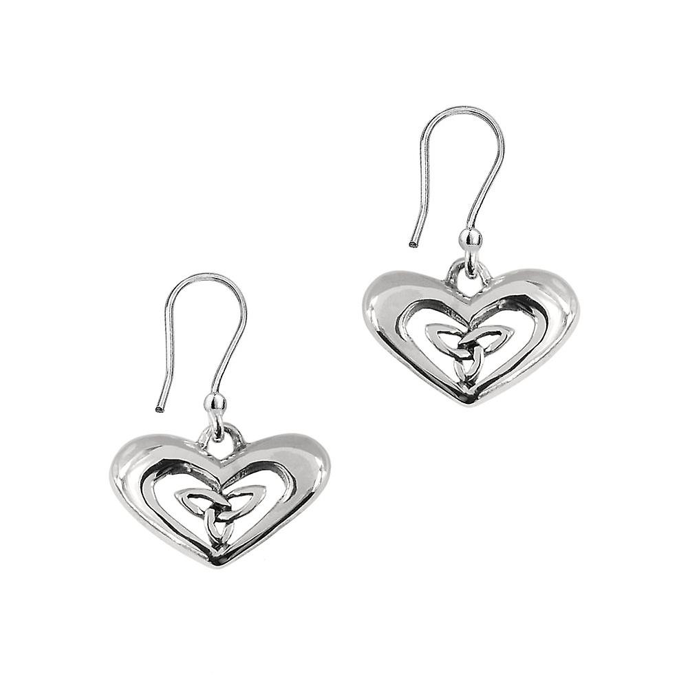 Celtic Holy Trinity Knot Love Heart Shape Drop Style Pair Of Earrings