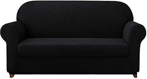 2 Pieces Stretch Sofa Cover With 1 Cushion Cover, Couch Protector With Armrests (2 Seater, Black)
