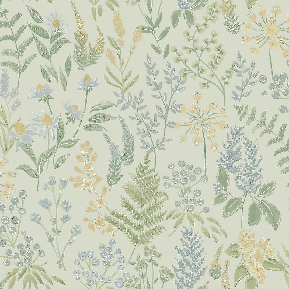 Blue Floral Sprig Wallpaper