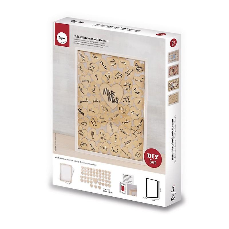 Guestbook wooden frame with hearts 35 x 26 x 4 cm