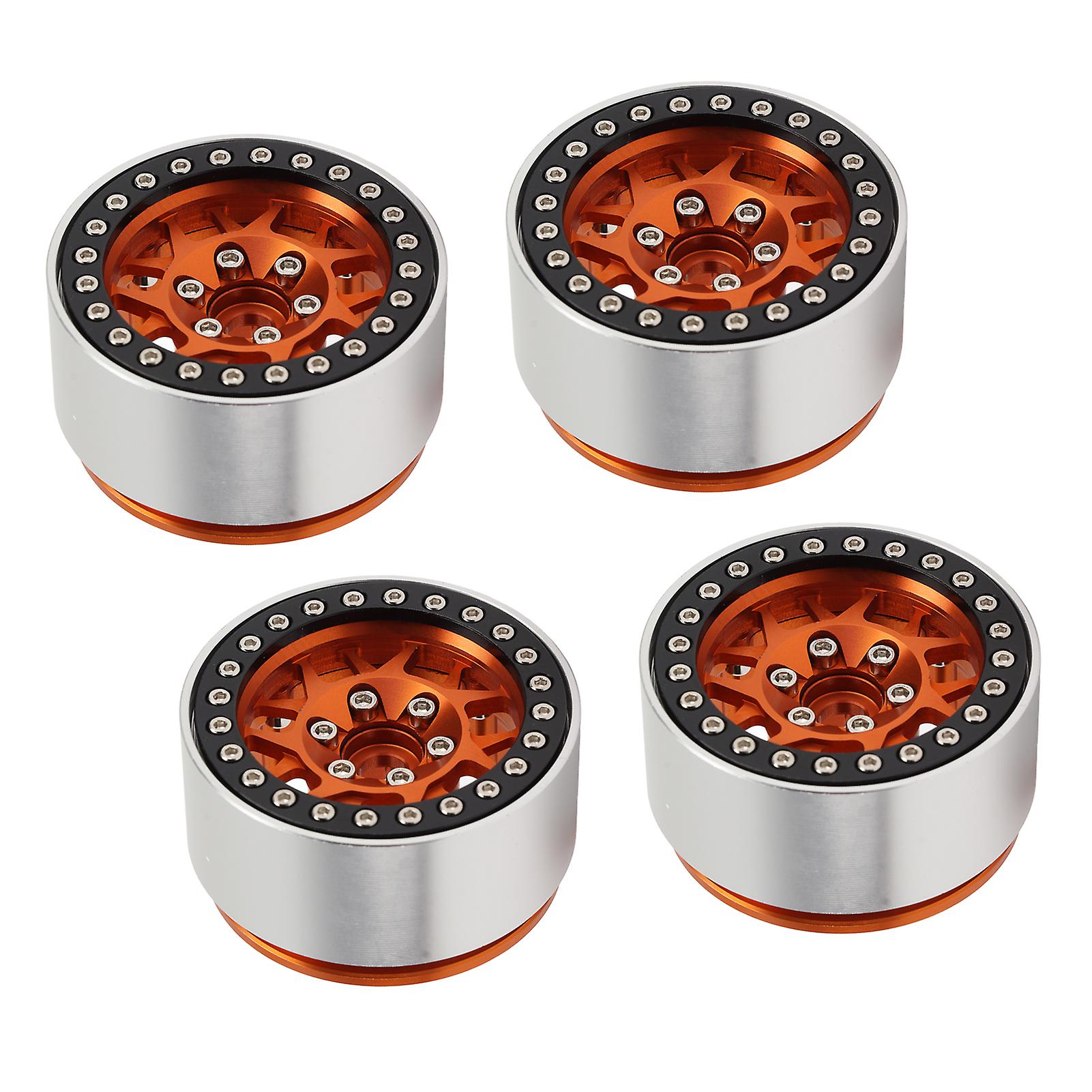4Pcs 1.9in RC Wheel Rims Alloy CNC Machining 1/10 RC Beadlock Wheel Hub for Axial SCX10 90046 AXI 03007 REDCAT MST Orange