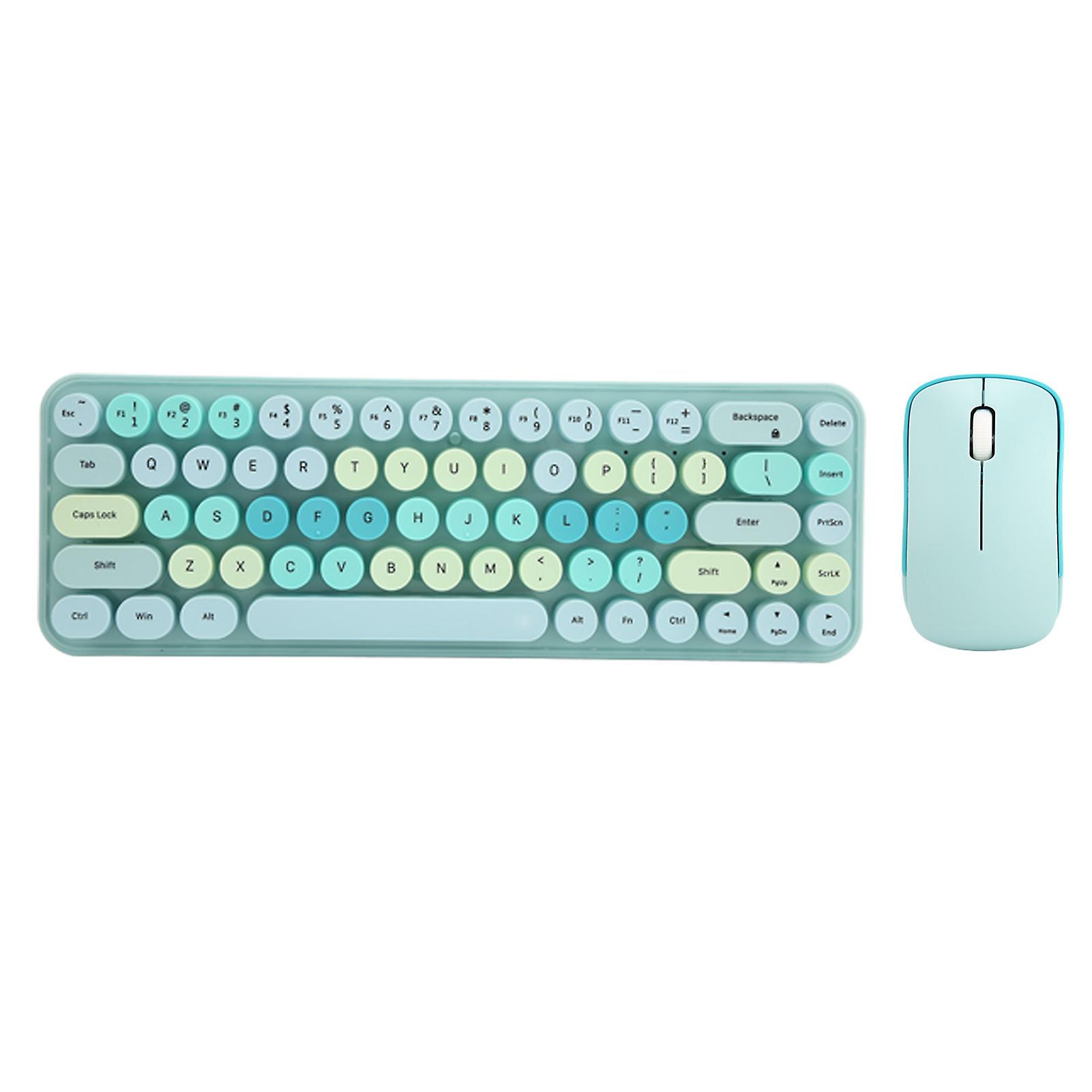 USB Keyboard Mouse 2.4G Wireless 68 Keys Low Consumption Retro Cute ABS Gaming Keyboard Mouse for PC Blue Mixed Color
