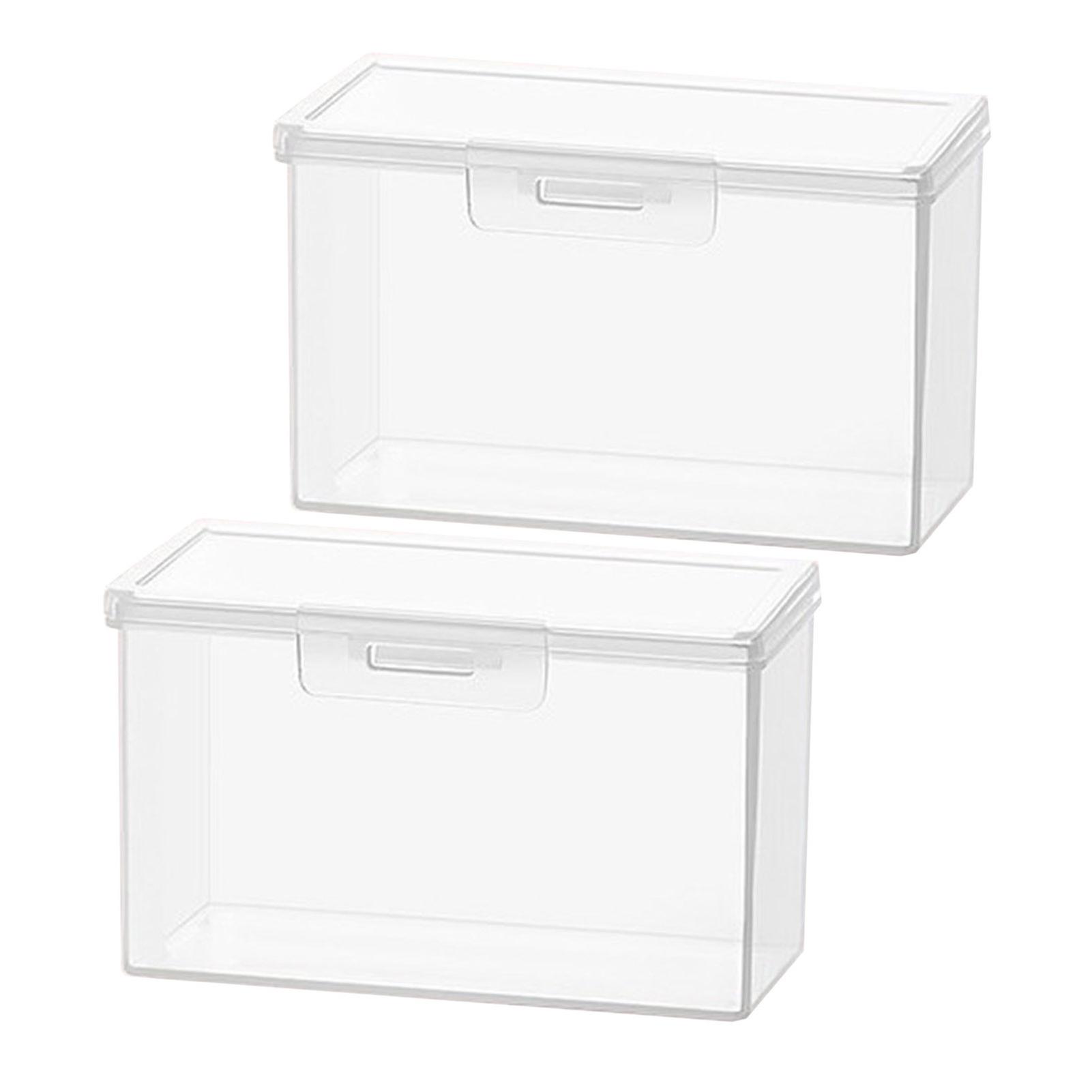 2pcs Clear Plastic Card Storage Box Multi-purpose Snaps Closed Large Mouth Easy Access Transparent Small Item Organizer