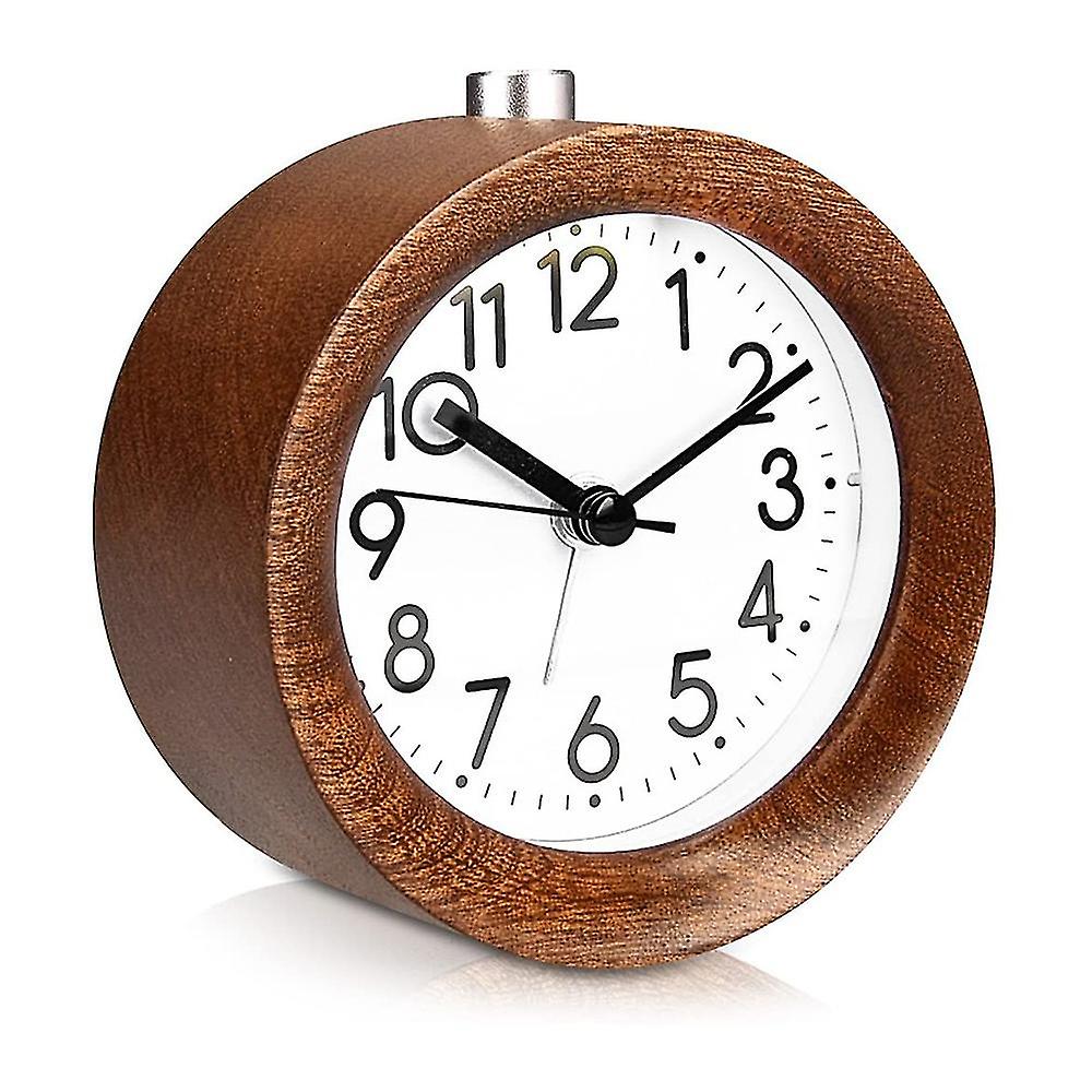 Round Beech Creative Alarm Clock-brown And White