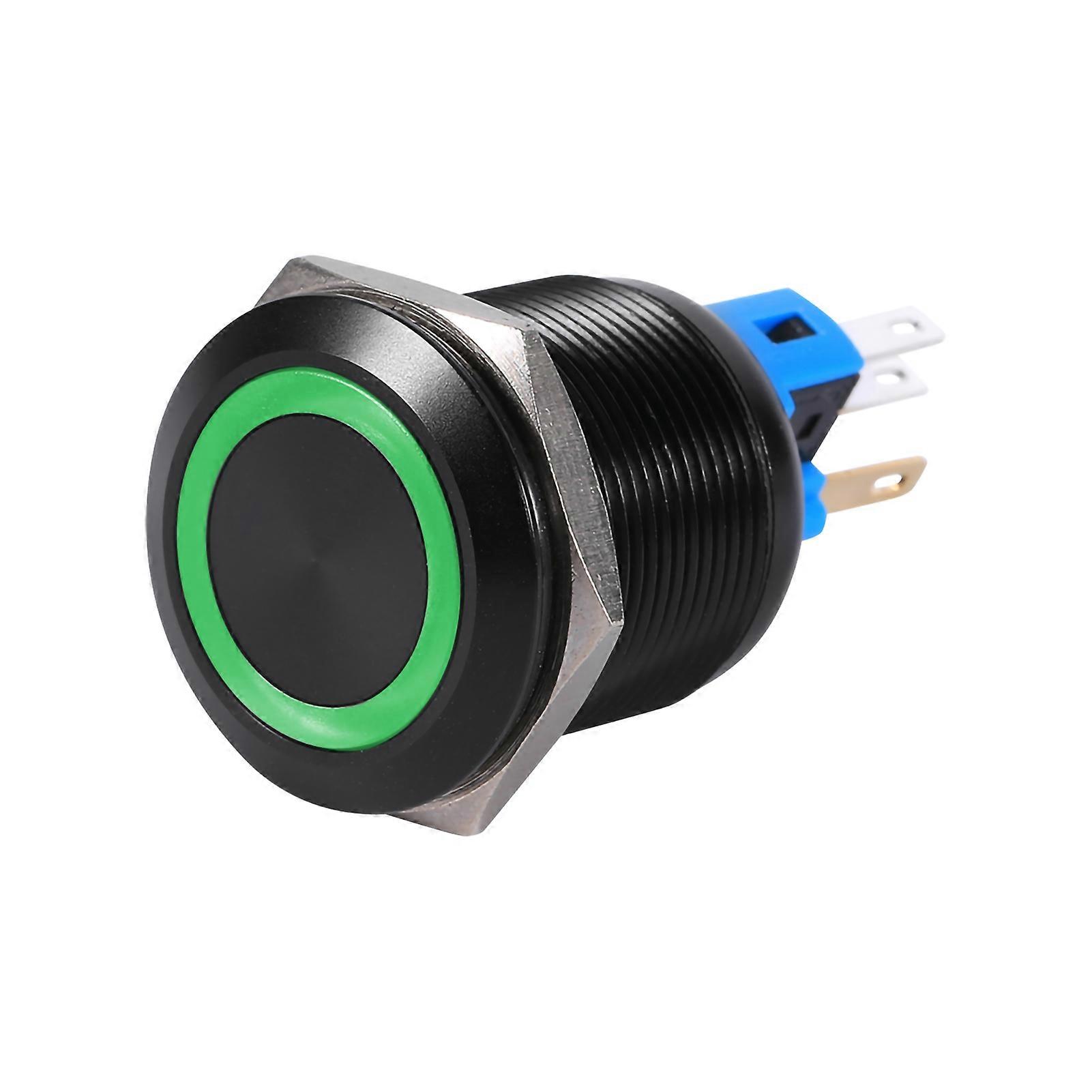 Waterproof Selflocking, 22mm 12V to 24V LED Latching Push Button Switch Zinc Alloy Self Locking Led Power Symbol for Cars(??LED???)