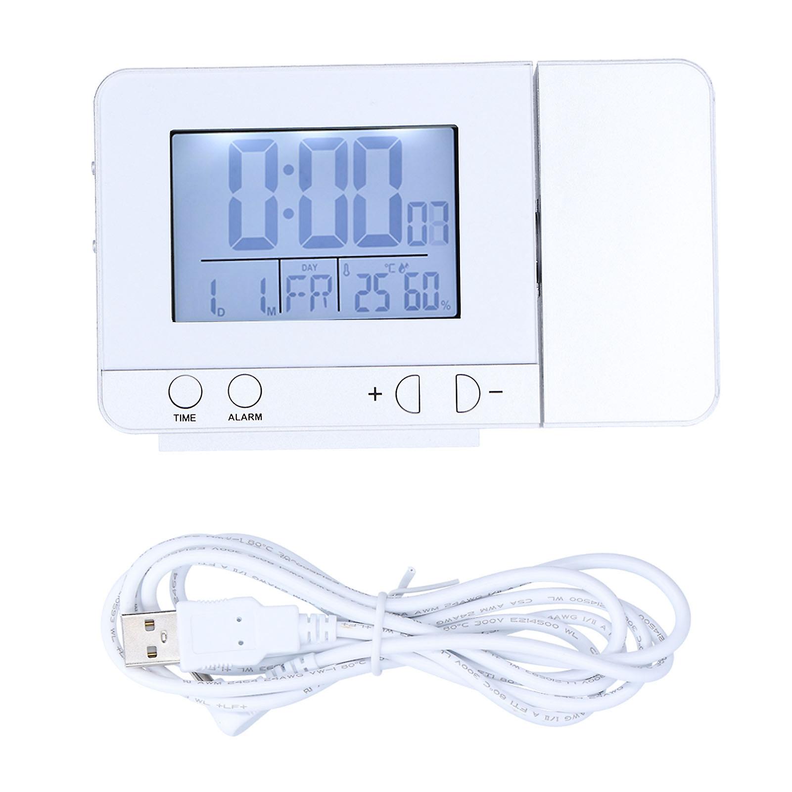 Projection de rotation à 180 ° Alimentations maison Horloge numérique LED alimentée par USB avec test de température et d’humidité Argent