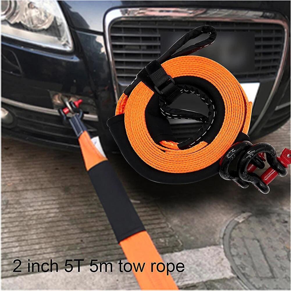 5m 5 Tons Heavy Duty Car Recovery Tow Strap Towing Rope With 2 Tow Hooks