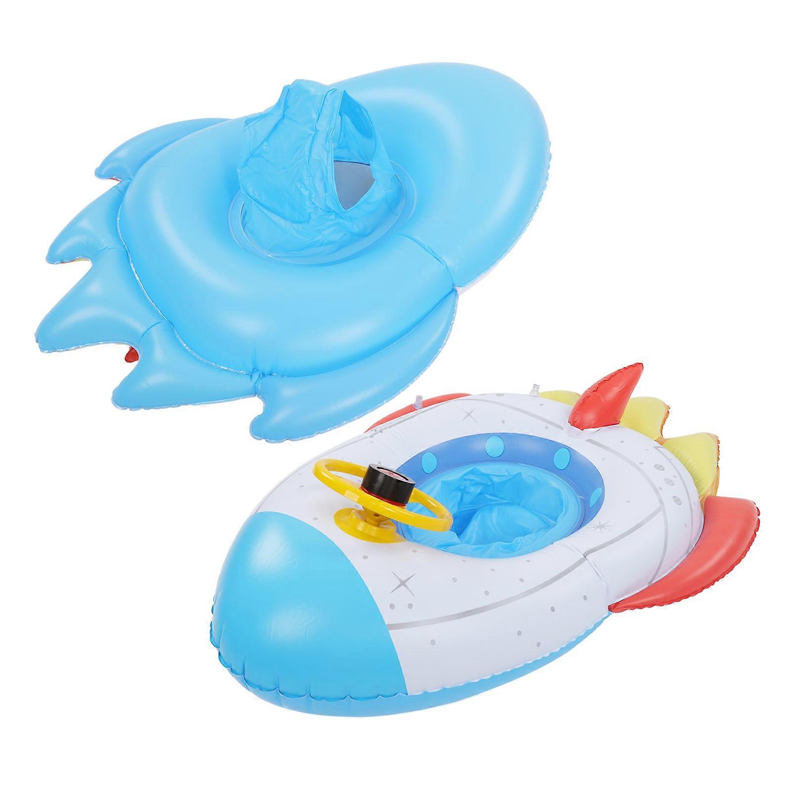 Inflatable Spaceship Pool Float with Steering Wheel Multifunctional Swimming Raft for Kids of 1 to 5 Years Old 