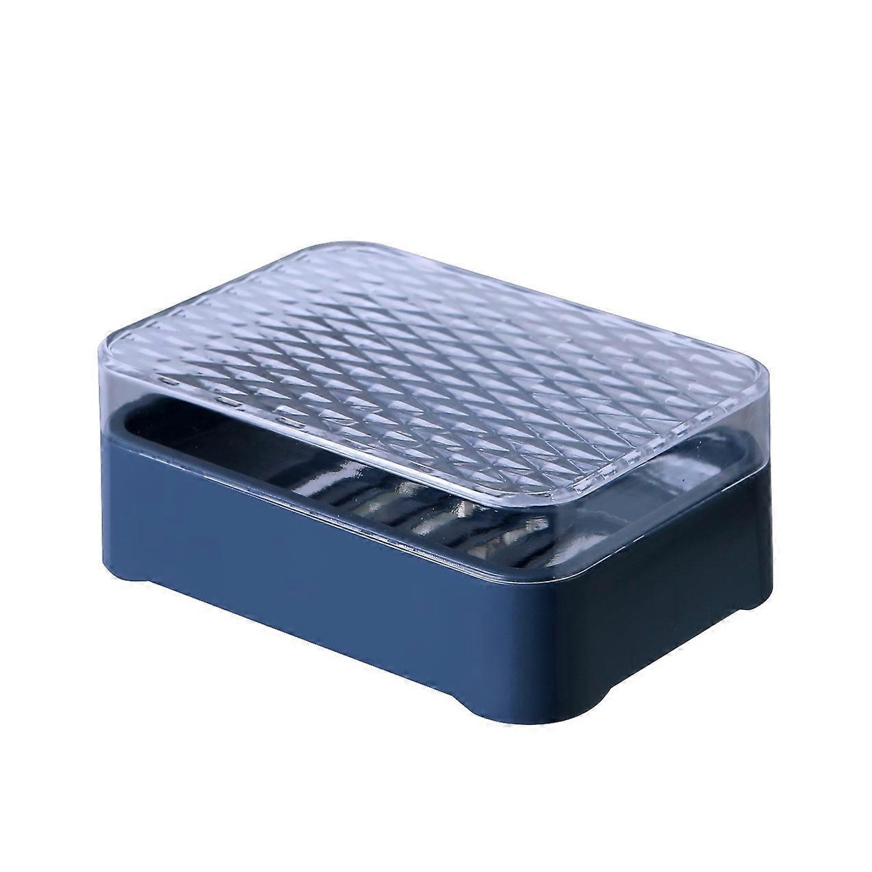 2pcs Blue Soap box with lid, bathroom soap box, drainer soap box