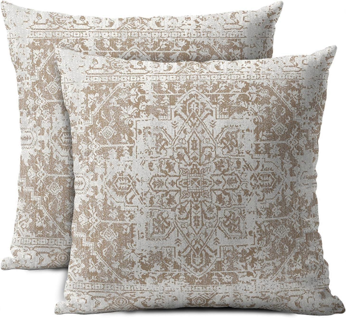 Boho etnische kussenslopen 20x20 inch Set van 2 bruin wit tapijt gooien kussens bank Boheemse koffie Tan geometrische tapijt decoratieve kussenslopen Farmhou