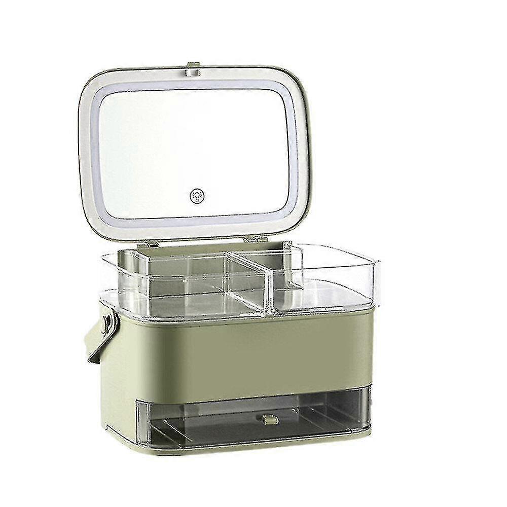New Cosmetic Storage Box With Mirror Led Light Desktop Makeup Organizer Case Dust-proof Drawer Type