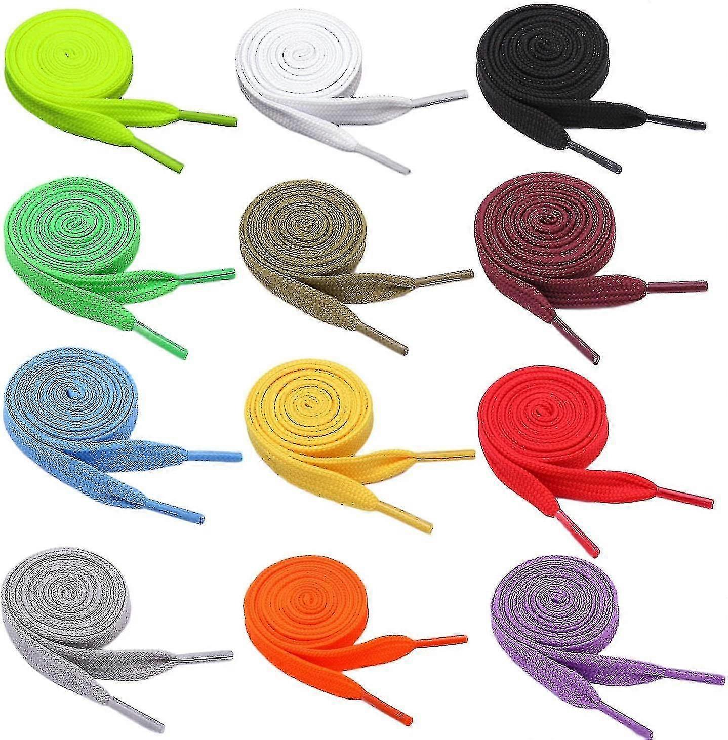Shoelaces 12 Pairs 120cm Assorted Colors Classic Wide Flat Double Layers