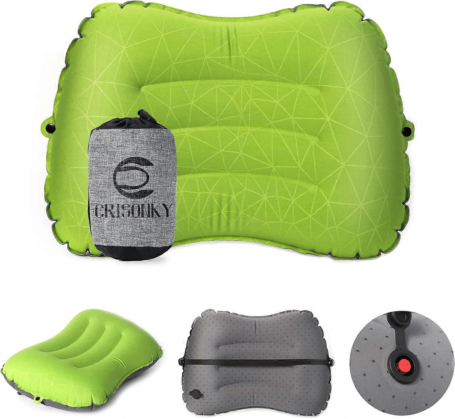 Crisonky Camping Pillow - Inflatable Pillow - Travel Pillows for Backpacking & Airplane, Lumbar Support 2.0 Blow Up Pillows, Ultralight Compressible,