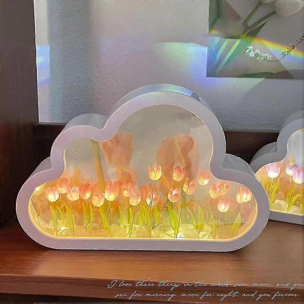 Tulip Night Lamp Cloud Mirror,2 In 1 Tulip Table Light Mirror, Cloud Tulip Lamp Mirror,tulip Night Light,diy Cloud Tulip Mirror Night Light,romantic B