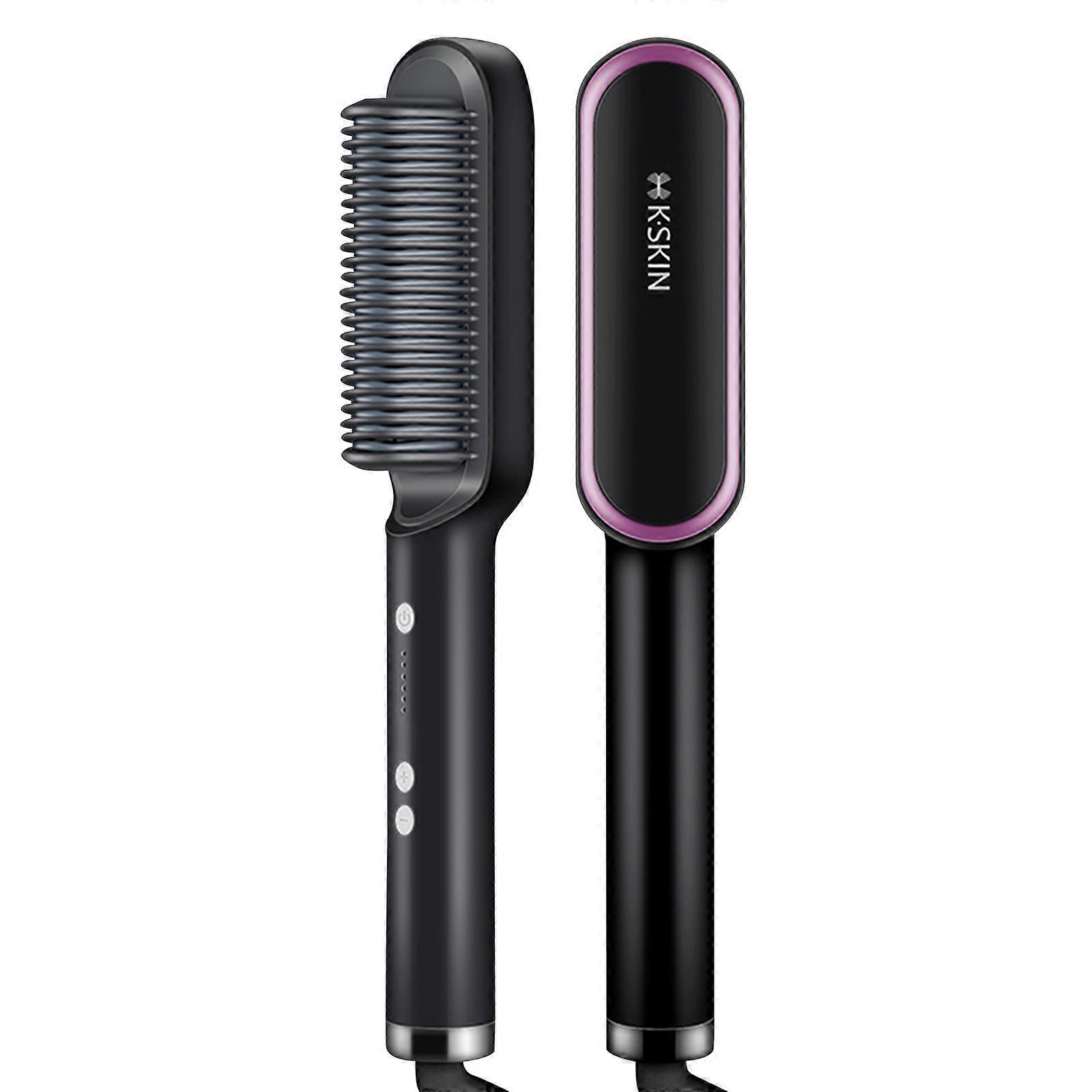 Hair Straightener Brush for Woman Hair Styling 2-in-1 Ionic Straightening Brush Hot Curler Comb with Anti-Scald Feature 5 Temperature Levels Adjustabl