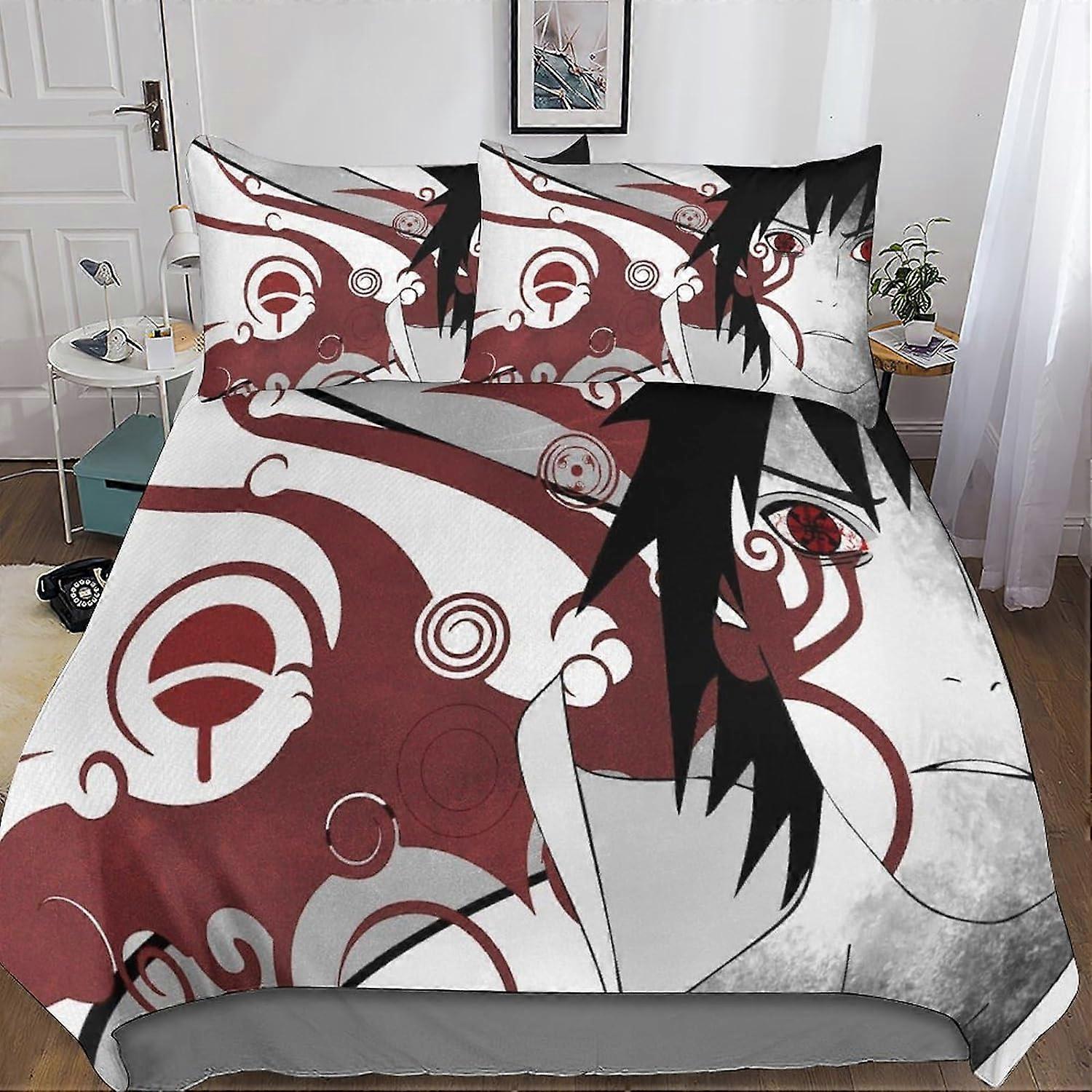 Sasuke 3D Duvet Cover Sets, Naruto Bedding Set and Pillowcase for Single or Double Bed Microfiber with Zipper Closure 3 Pcs Double