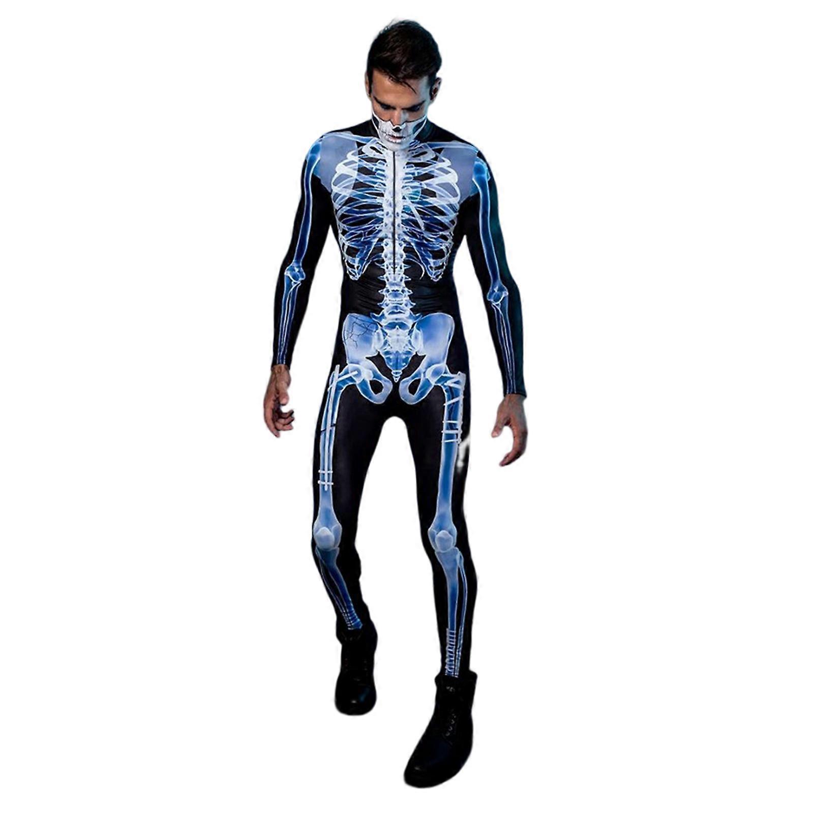Halloween Sexy Skeleton Bodysuit Halloween Ccostumes for Unisex 3D Skeleton Pattern Skinny Jumpsuit