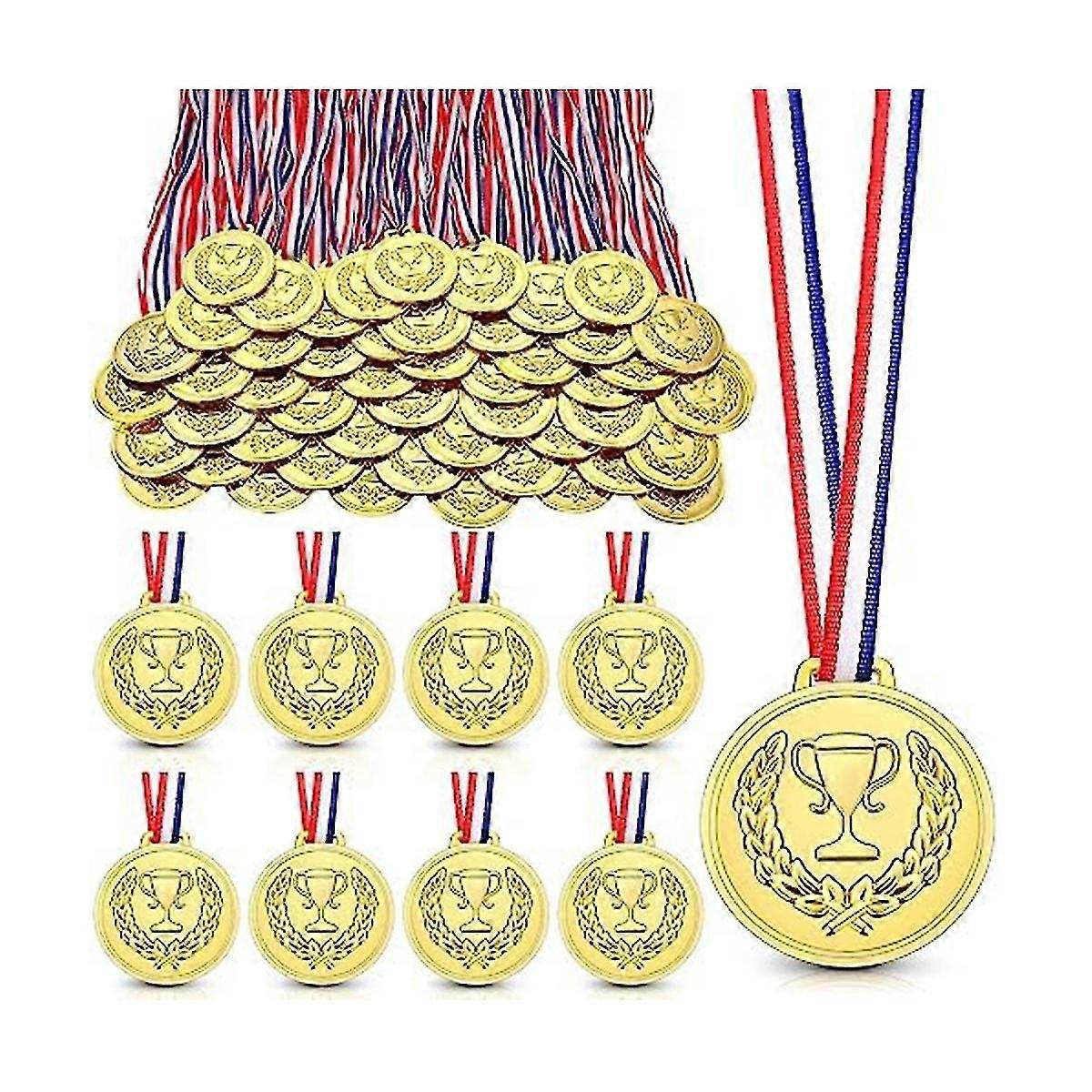 50 πλαστικό χρυσό μετάλλιο PC για τα παιδιά 2.36 μετάλλια νικητών τροπαίων ίντσας για τα βραβεία με τα μετάλλια συμμετοχής κορδελλών λαιμού