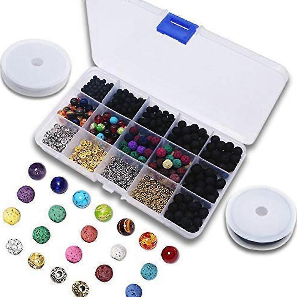 600 Pcs Lava Beads Kit,stone With 2 Rolls Elastic String And Needle