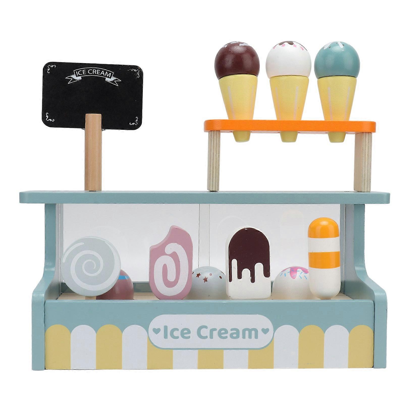 Ice Cream Store Toy Exquisite Simulation Pine Wood Ice Cream Counter Playset Pretend Play Toy for Kids
