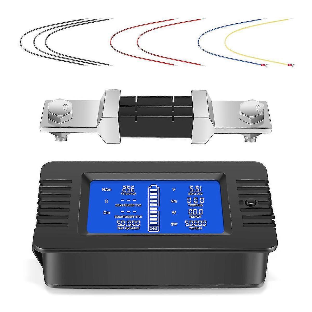 Multifunction Battery Monitor Meter,0-200v,0-300a (widely Applied To 12v/24v/48v Rv/car Battery) Lcd Display Digital Current Voltage Solar Power Mete