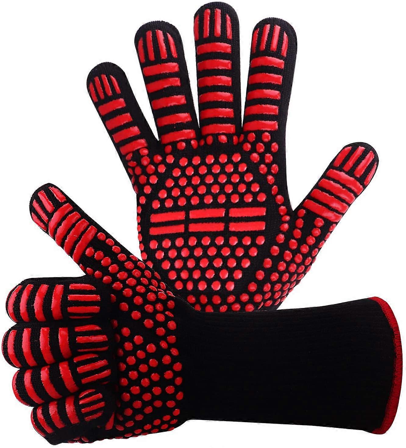 قفازات شواء سيليكون غير قابلة للانزلاق للشواء ، فرن ، فرن ، قفازات خبز مقاومة للحرارة ، قفازات مدفأة ، قفازات مدفأة ، حتى 800 درجة مئوية (أحمر)