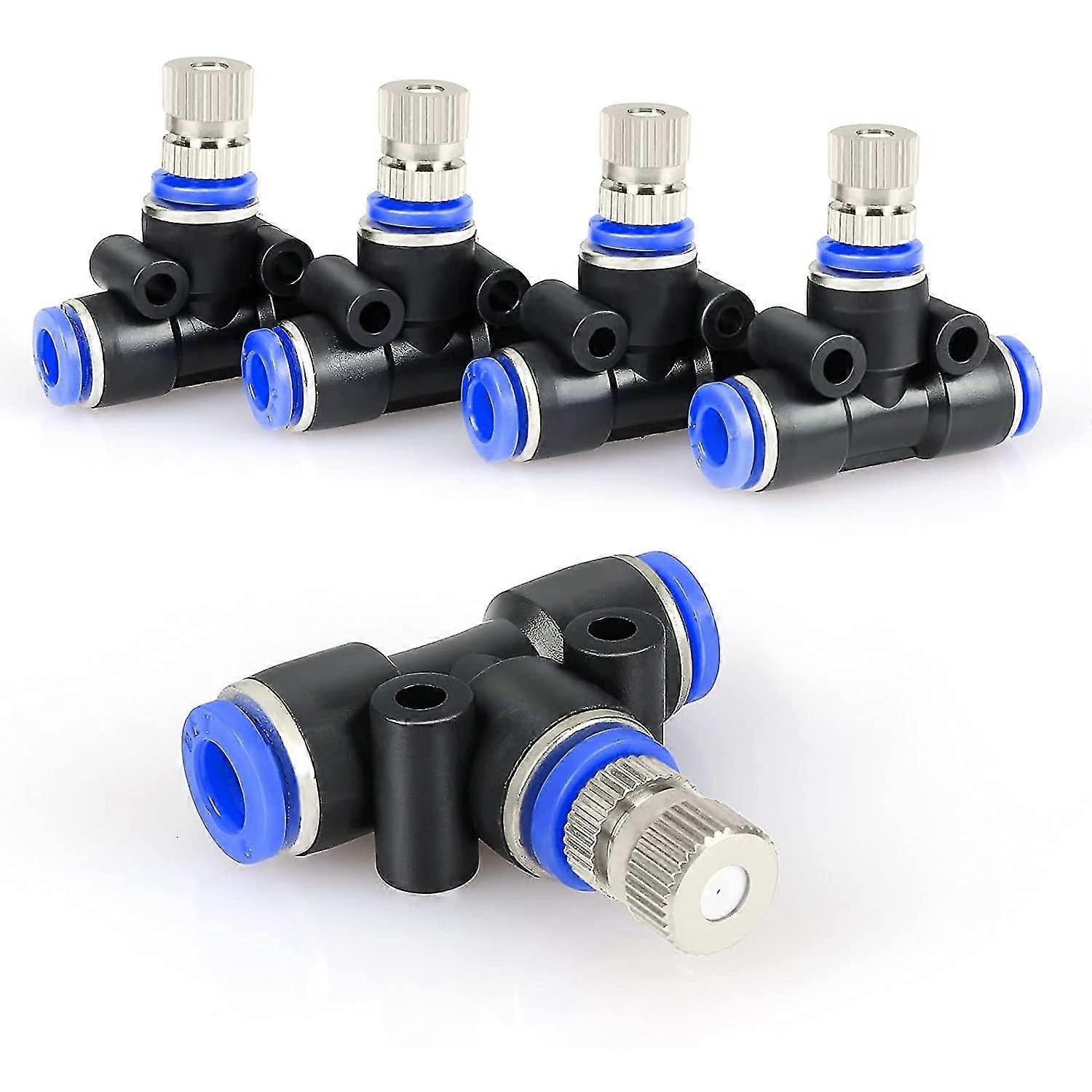 Starlight-tee - 6mm Pneumatic Connector, 1/4inch Mist Nozzles, Mist Sprayer Atomizer External Clamp System For Garden Cooling System (4 Pieces),blue