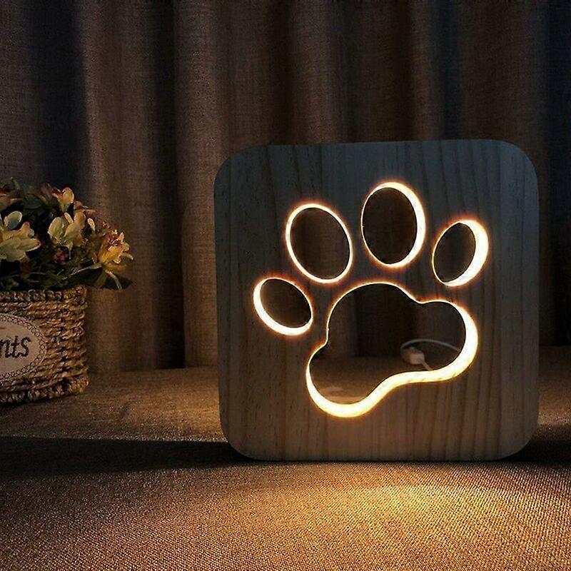 Carved Wooden USB Night Light 3D Animal Paw Pattern Cat Claw.