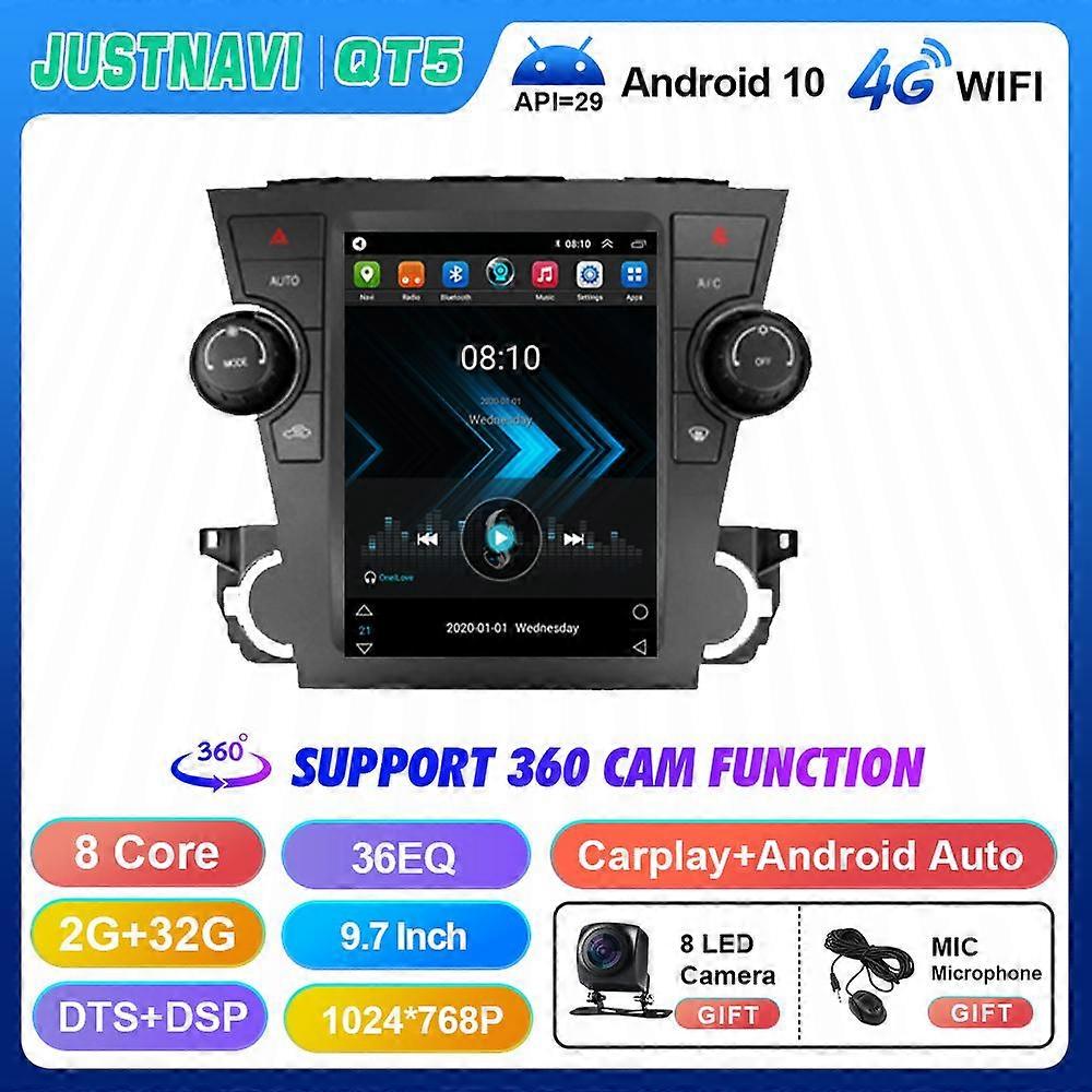 Android 10.0 For Toyota Highlander 2 2009-2014 Car Radio Player Tesla Style Multimedia Video Navigation GPS Navigation