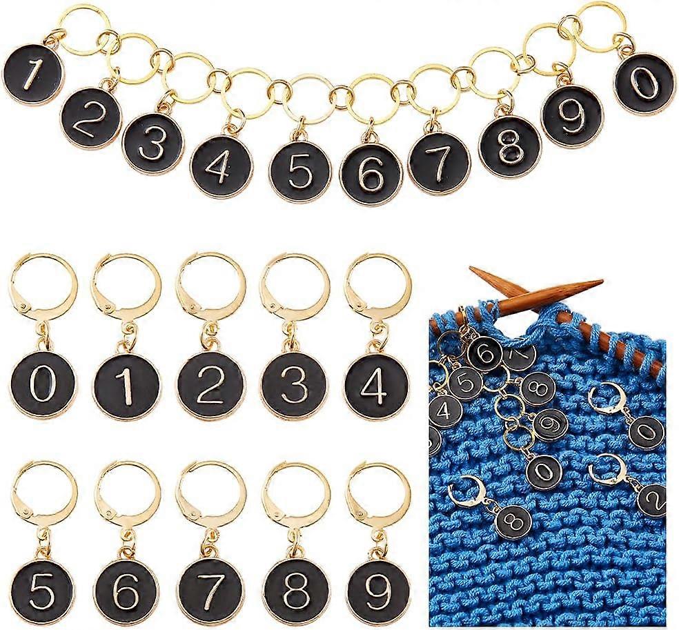 1 Pcs 0-9 Number Knitting Row Counter Chains and 10 Pcs Stitch Markers Alloy Enamel Stitch Marker for Knitting Weaving Sewing Jewelry Making Crochet T