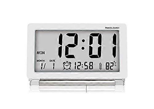 Digital Travel Alarm Clock,Foldable LCD Display Clock with Calendar Temperature Snooze Function, Portable Battery