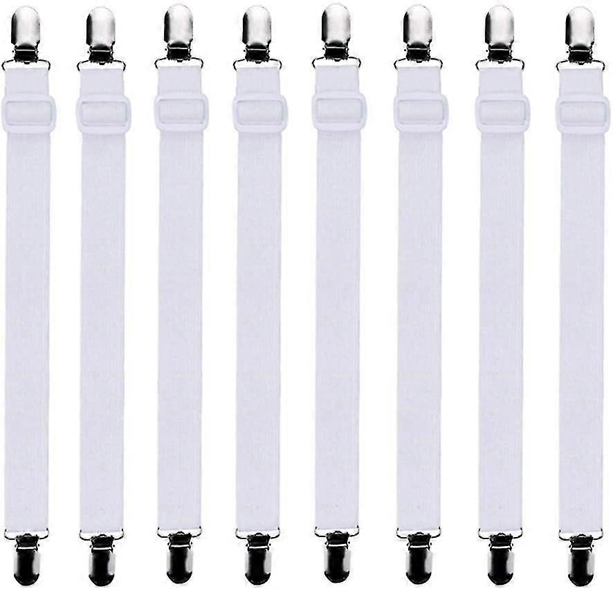 8pcs Adjustable Fitted Sheet Bed Sheet Tensioner, Adjustable Tensioners, Fits All Beds And Mattresses, White