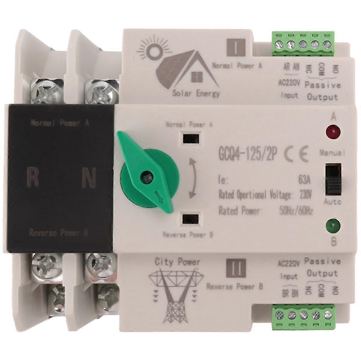 Photovoltaik-Solarstrom-Automatik-Transferschalter DIN-Schiene 2P 63A AC220V PV-System Strom zur Stadt P