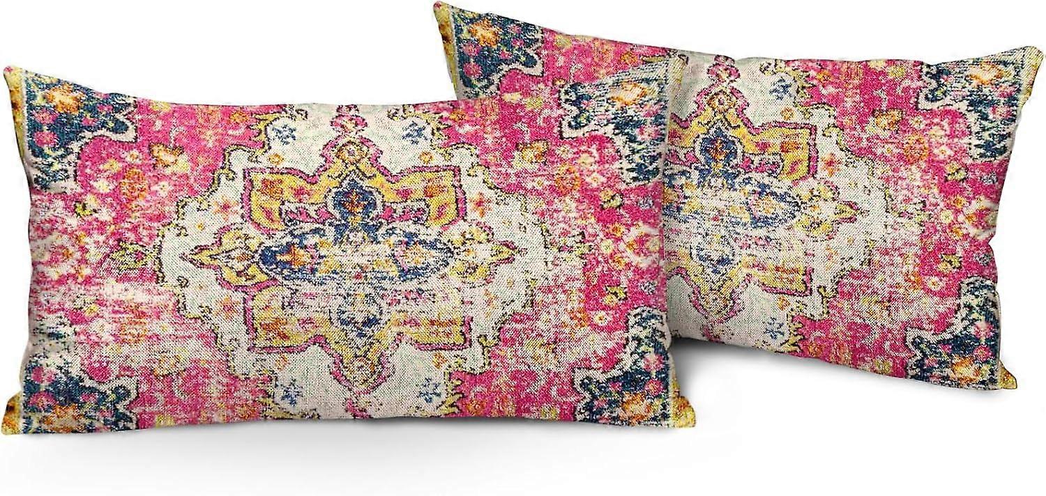 Boho Yastık Kılıfları 12"x20" 2'li Set Monaco Bohem Halı Çift Taraflı Desen Keten Yastık Kılıfları Yastık Kılıfı Çiftlik Koltuk Kanepe Yatak Dekorativ için