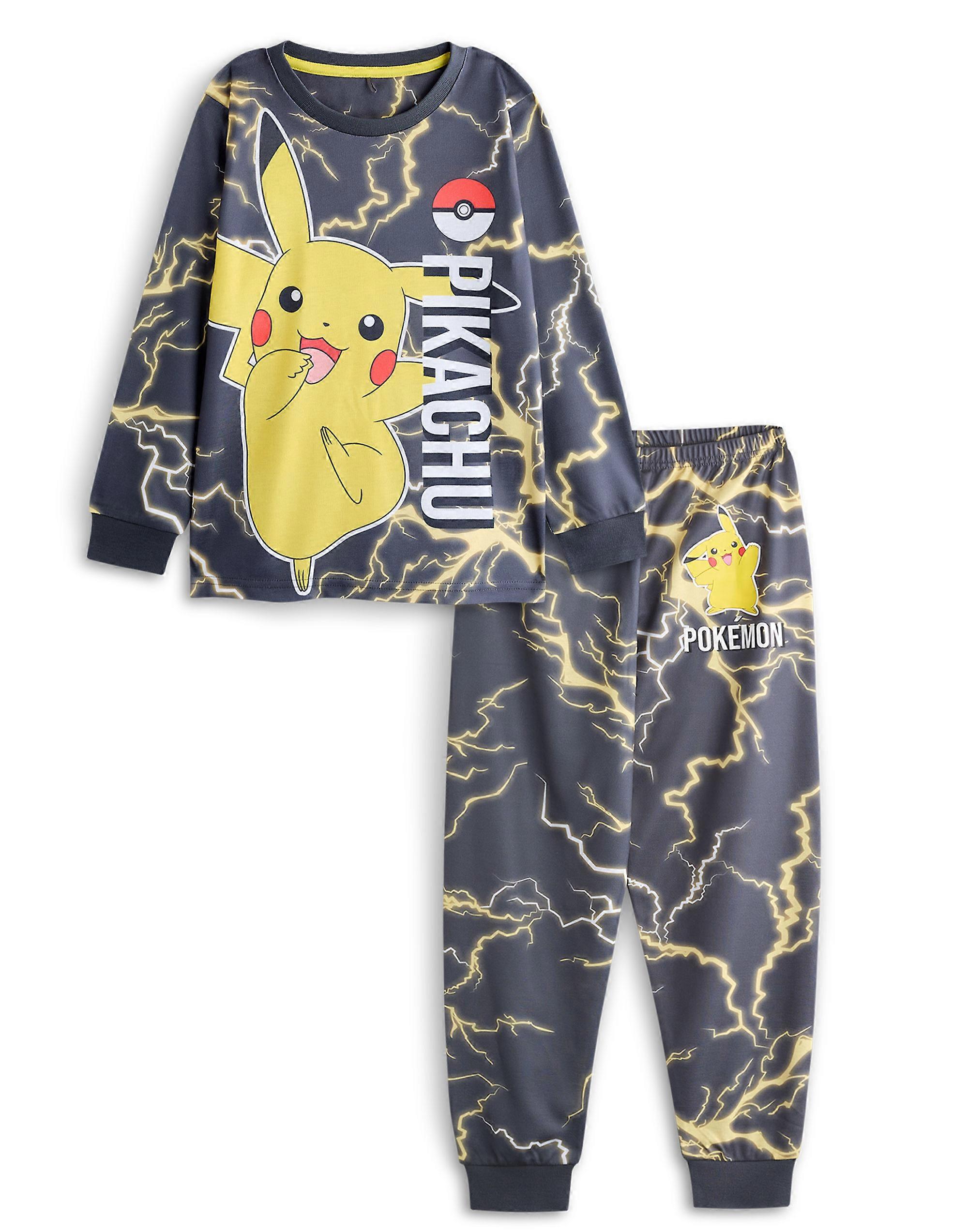Pokemon 男孩长袖长腿睡衣套装黑色皮卡丘